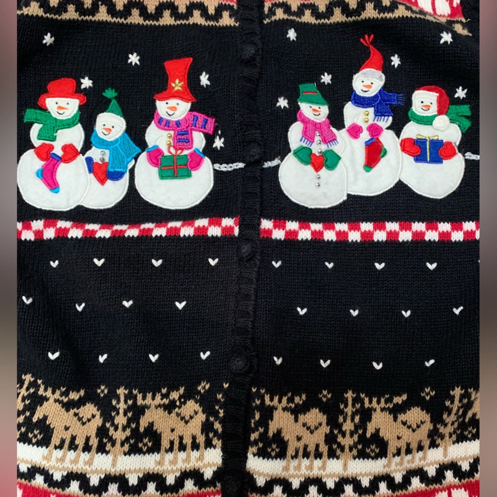 Vintage Christmas Snowman Reindeer Fair Aisle Cardigan - Petite Large - Picture 5 of 7